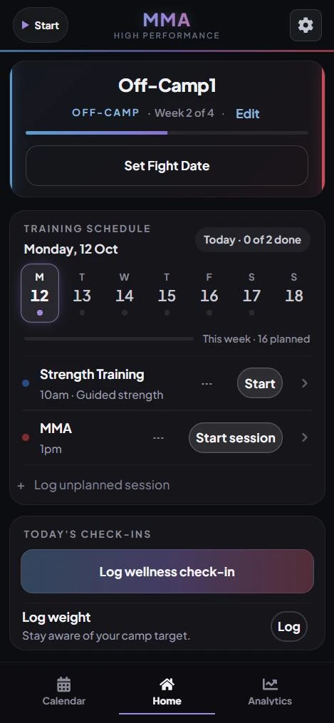 The athlete app: today's sessions, the week ahead and today's check-ins